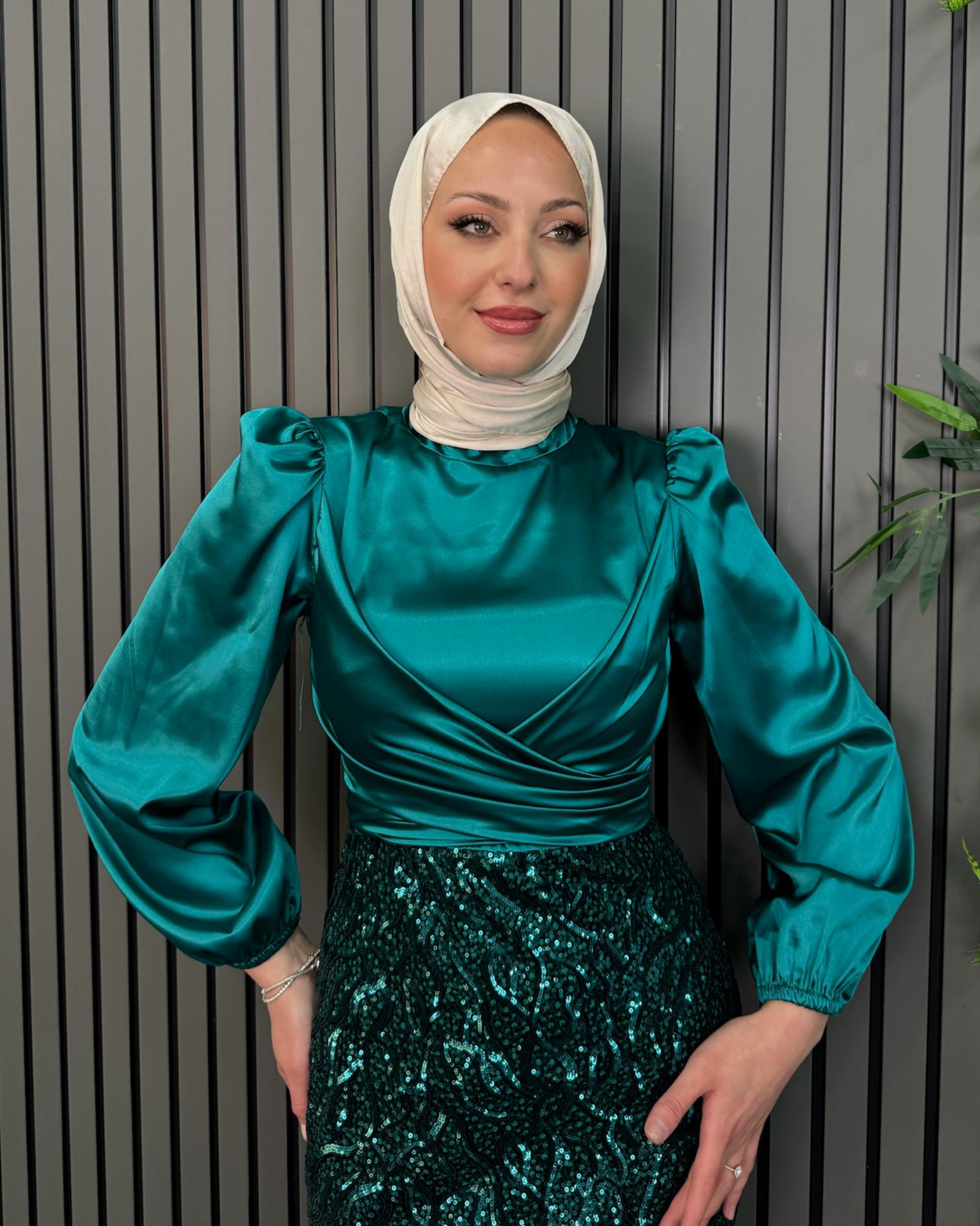 Zümrüt Yeşil Milan Abiye Zümrüt Yeşil