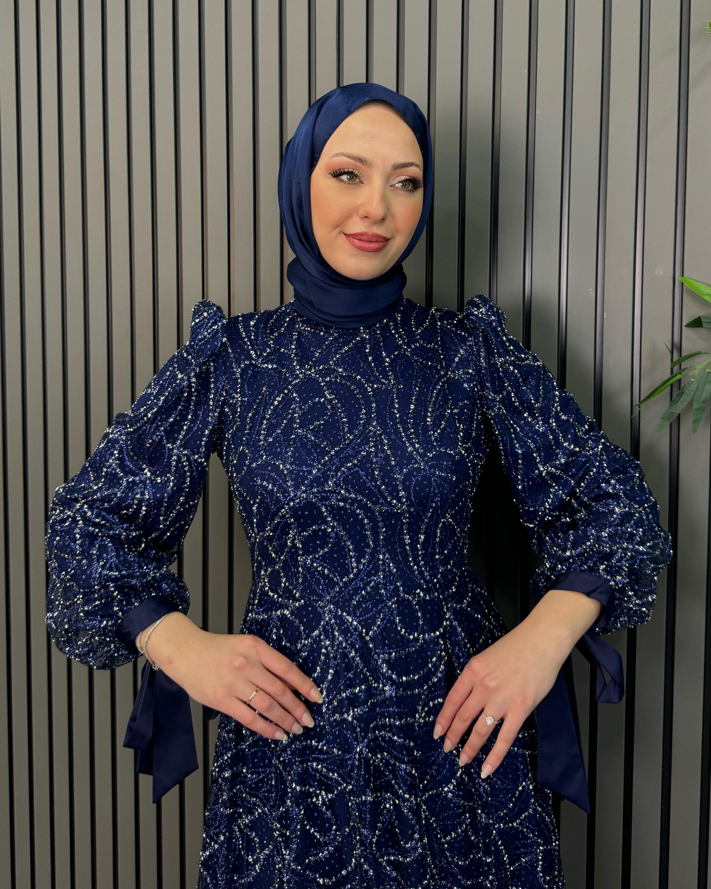 Lacivert Parla Abiye Lacivert