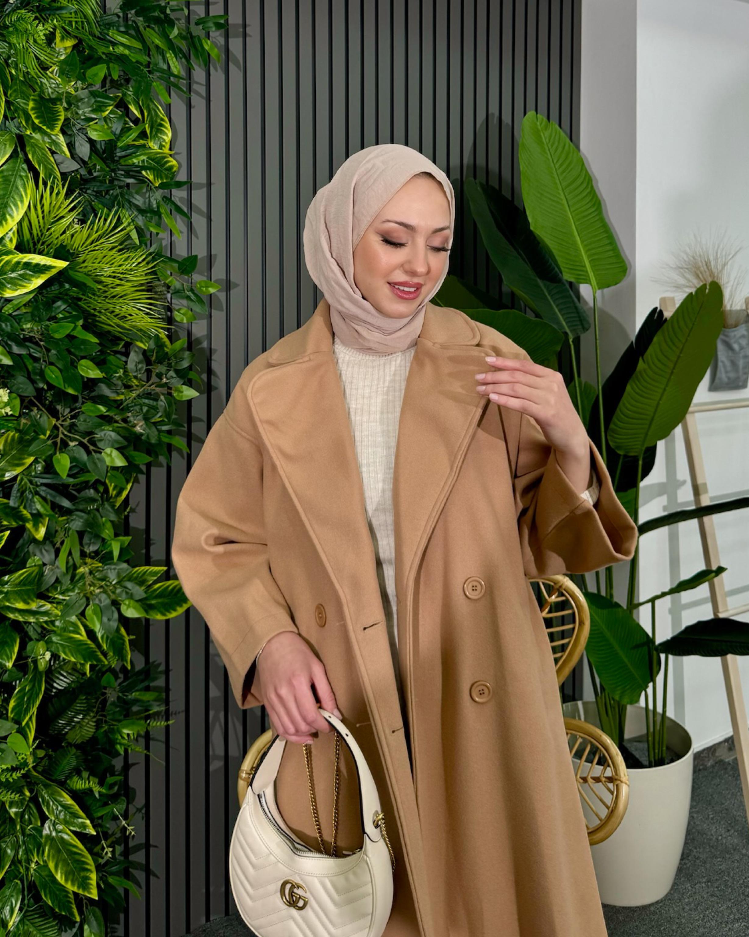 Sütlü Kahve Kruvaze Yaka Kaşe Kaban Sütlü Kahve - Resim 2