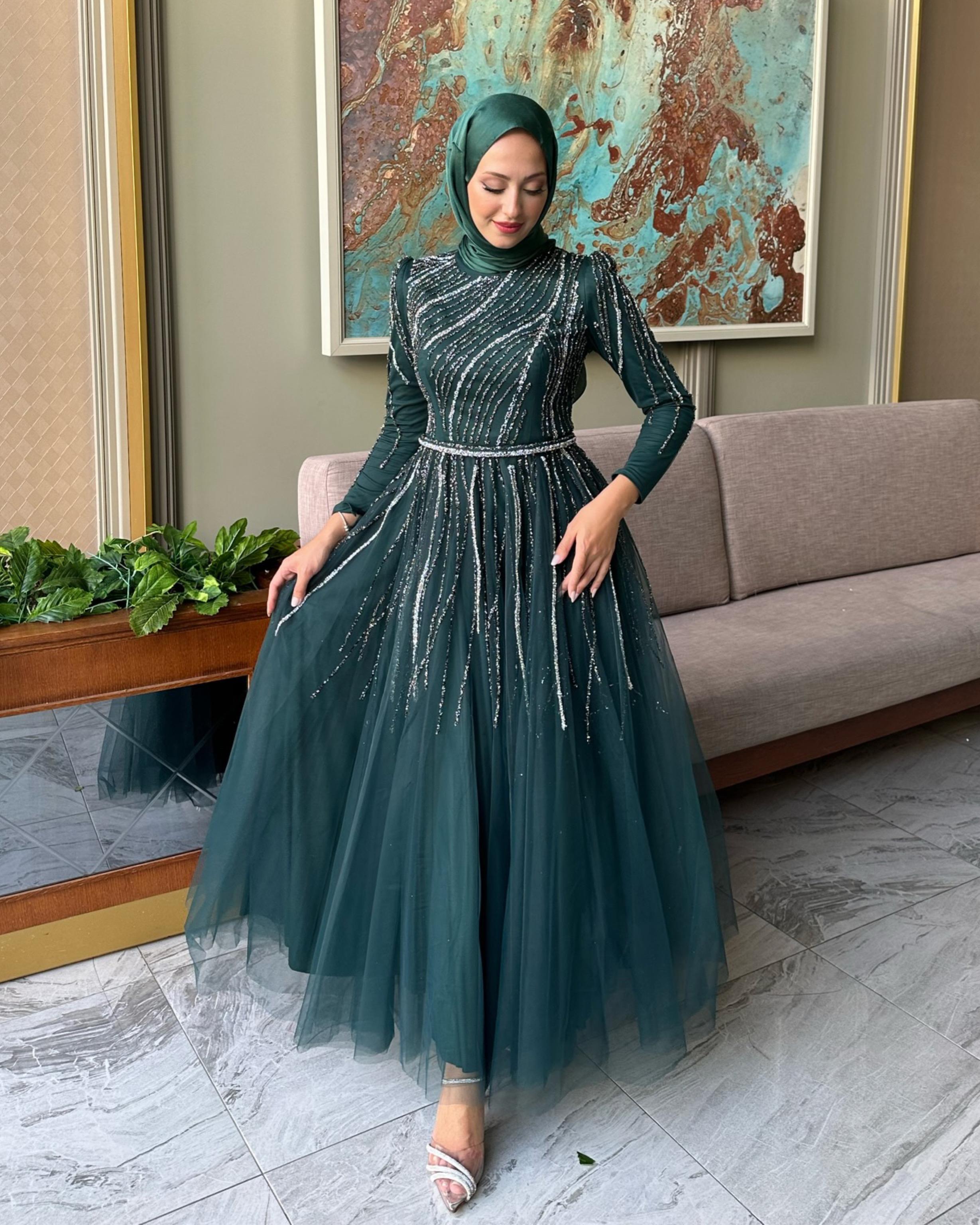 Zümrüt Yeşil Ahu Abiye Zümrüt