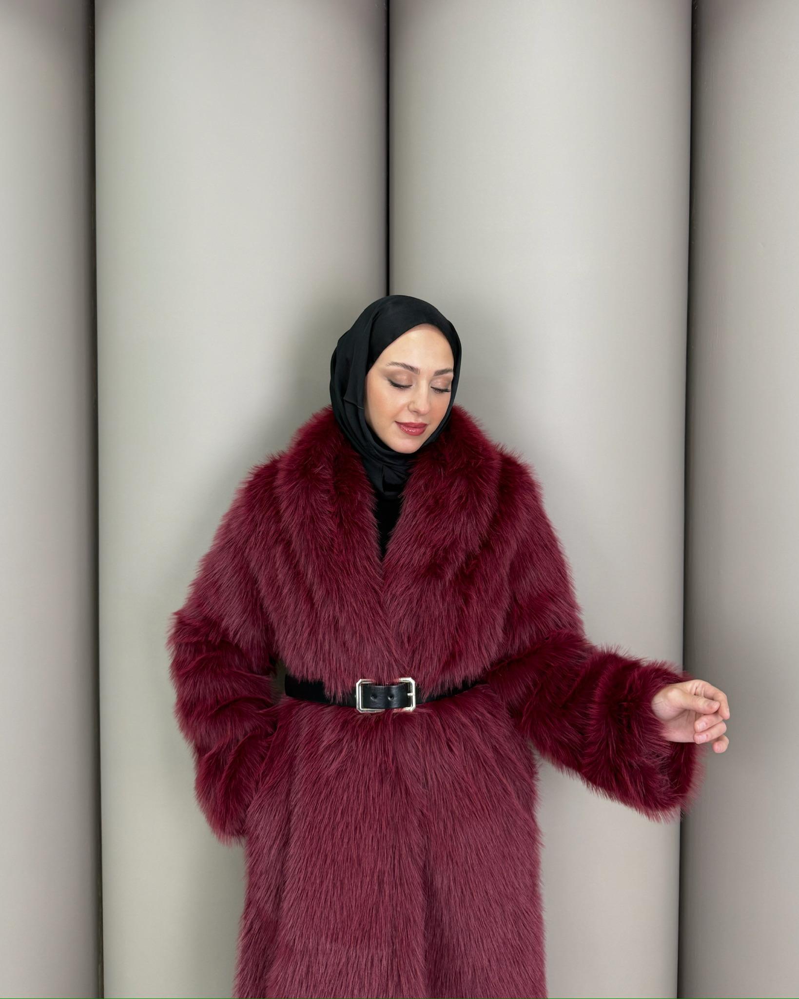 Bordo Noir Kürk Kaban - Resim 2